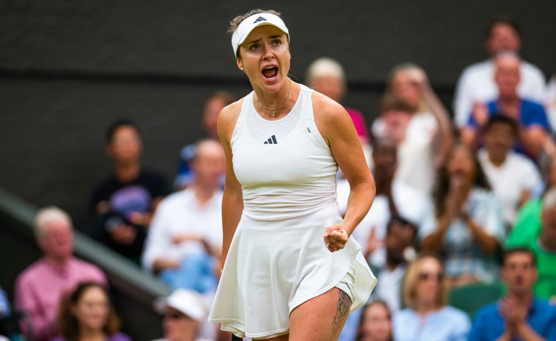 Elina Svitolina of Ukraine in action during the quarter-final of the 2023 Wimbledon Championships Grand Slam tennis tournament